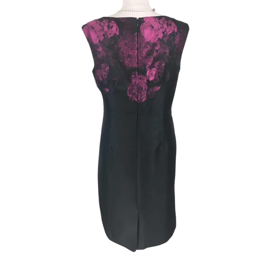 Tahari Black Pink Floral Jacquard Sleeveless High Neckline Sheath Dress size 12 - Picture 9 of 16